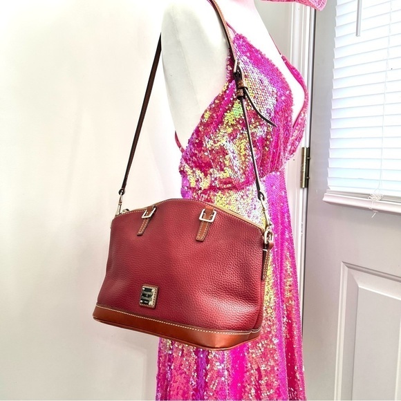 Dooney & Bourke Handbag Pebble Grain Leather Darcy Burgundy Satchel Crossbody - Picture 14 of 16